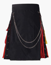 HYBRID BLACK RAINBOW KILT WITH CLASSY CHAIN AND POCKETS - scottish kilt jacket
